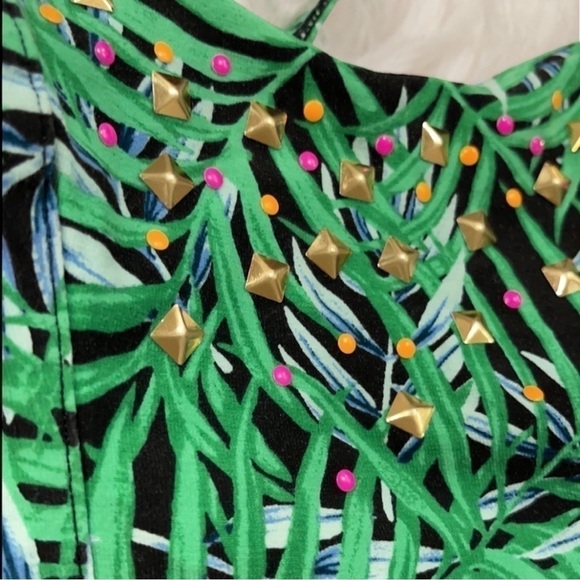 VICTORIA'S Secret Pink Studded Tropical Print Crop Corset Bra Top Sz S - Picture 2 of 10